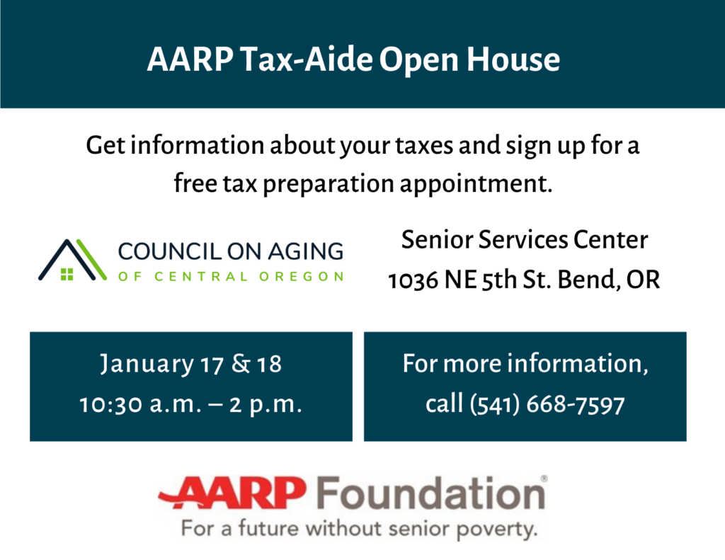 AARP TaxAide Open House Jan 18 Council on Aging of Central Oregon